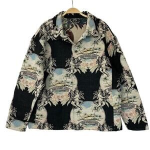 Rebel Vengeance Men Tapestry Jacket L Black Angel Cherub Art Grunge Festival NWT